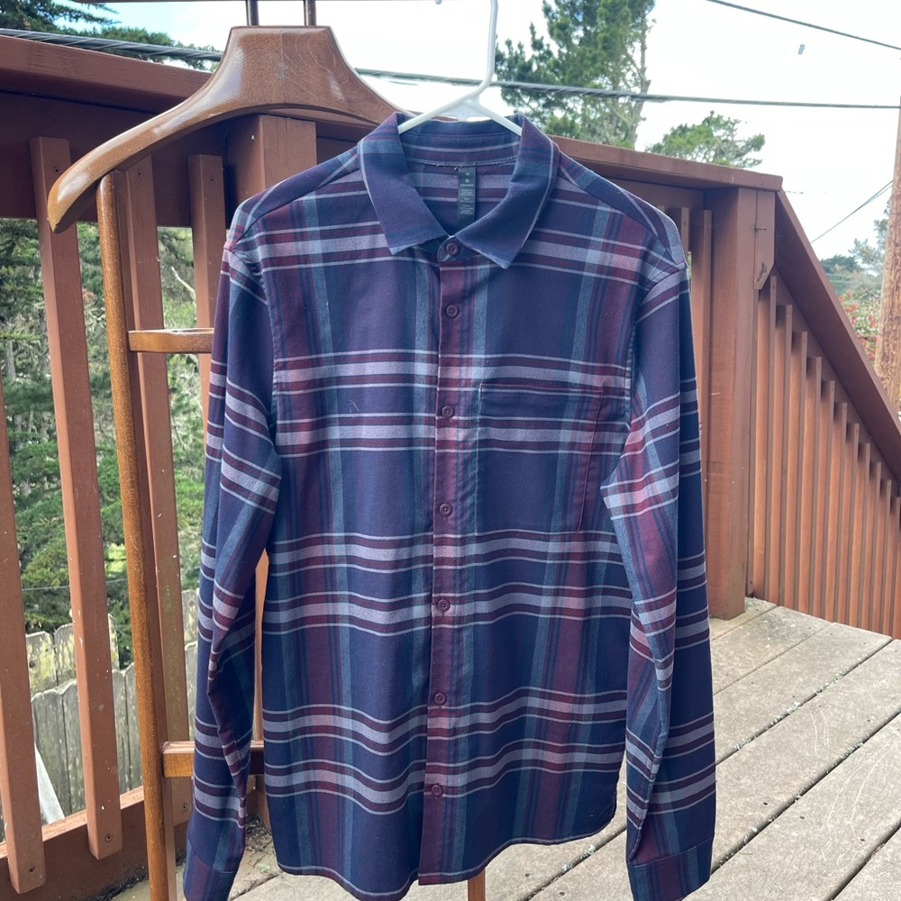 Men's Plaid Button-Up Shirt - Navy and Burgundy